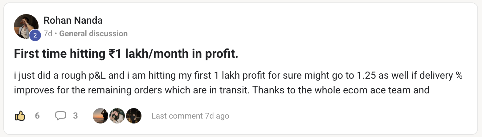 Community post: first time hitting ₹1 lakh per month in profit