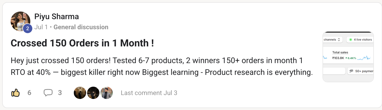 Community post: crossed 150 orders in one month
